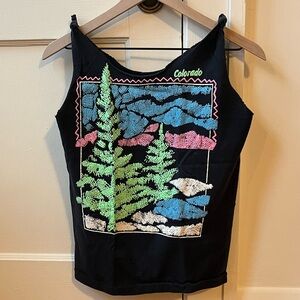 Vintage Graphic Black Colorado Cutoff Tank with Nature Design